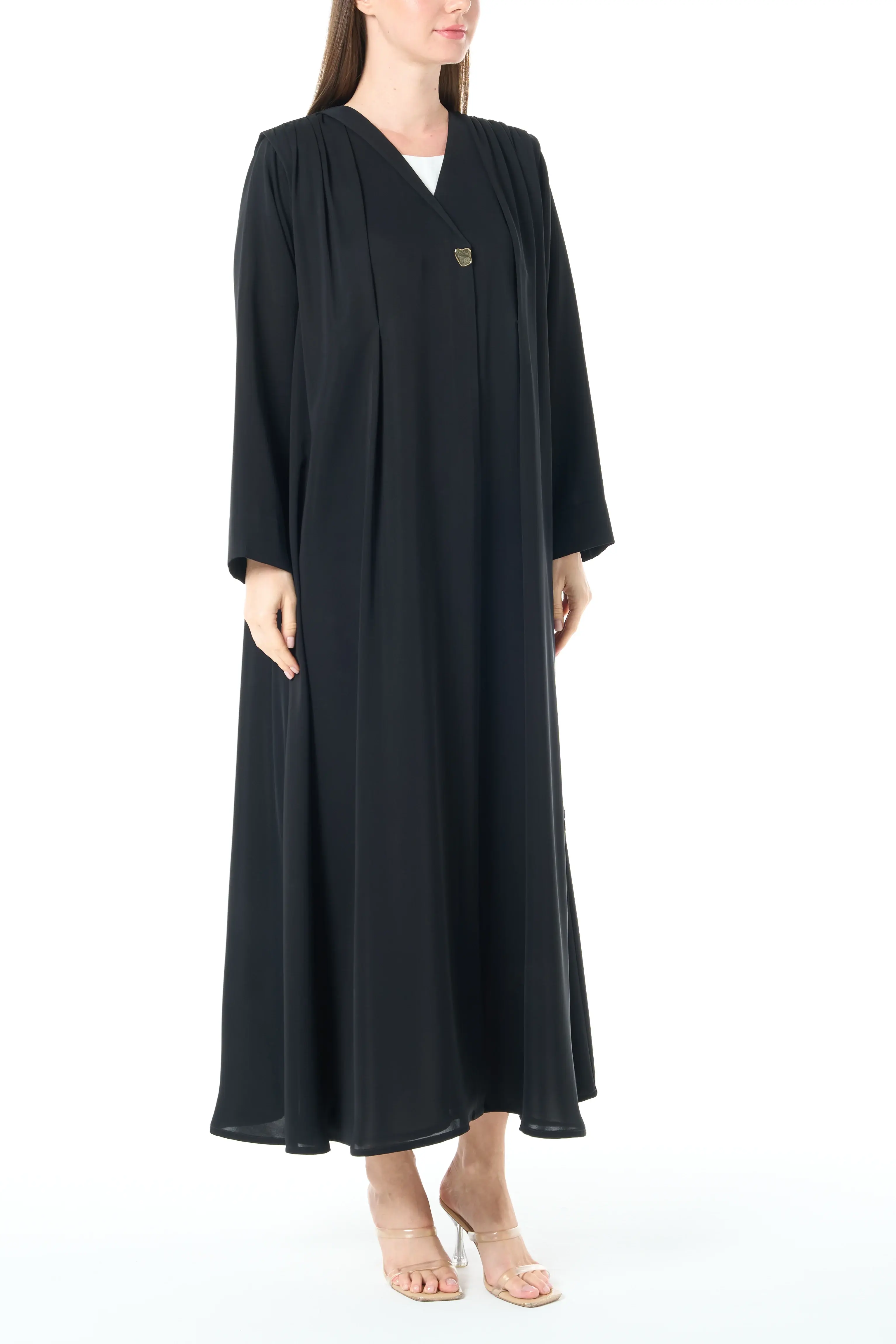 Black Reem Nada Abaya with Pleat and Collar Detail
