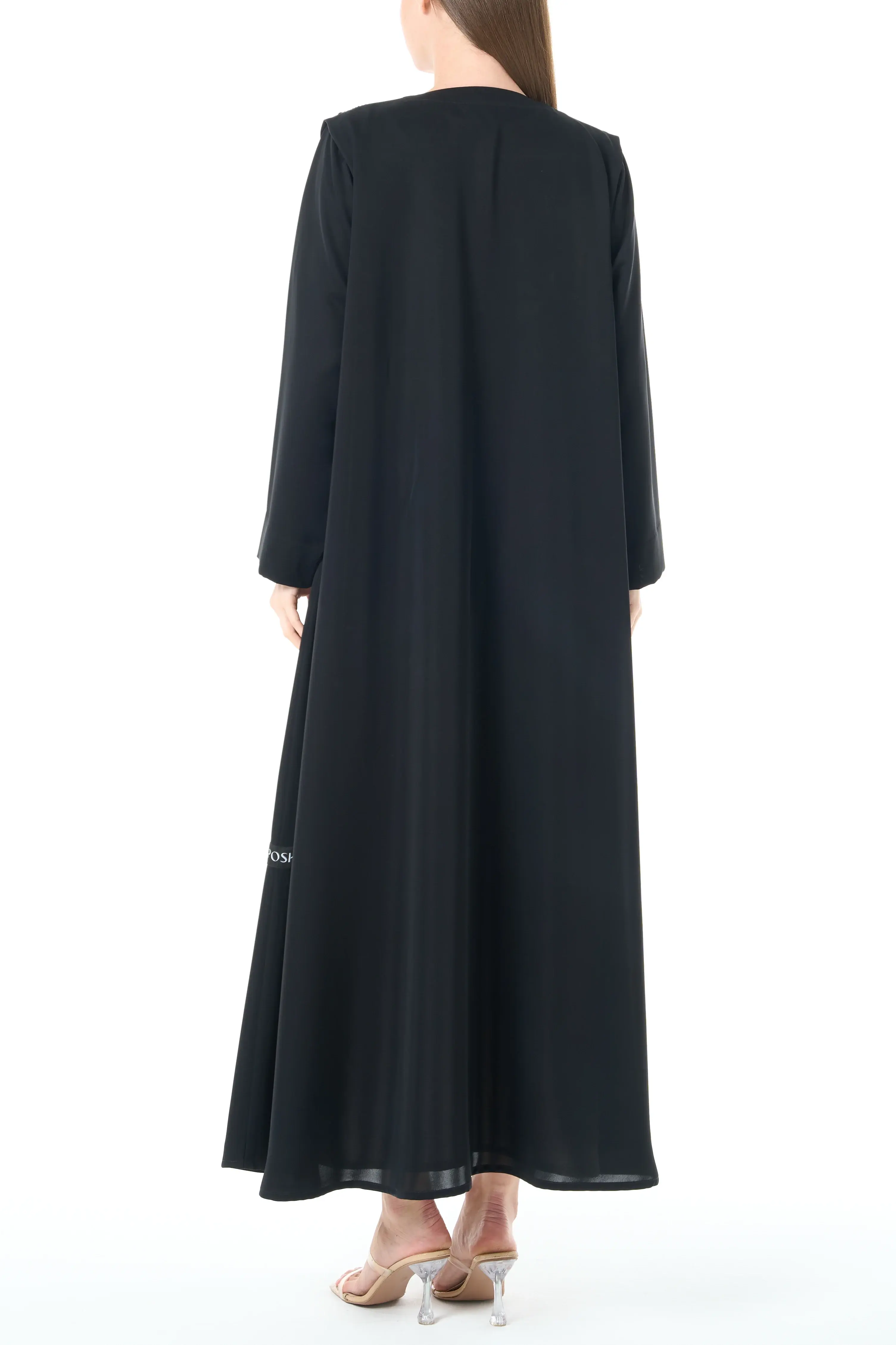 Black Reem Nada Abaya with Pleat and Collar Detail