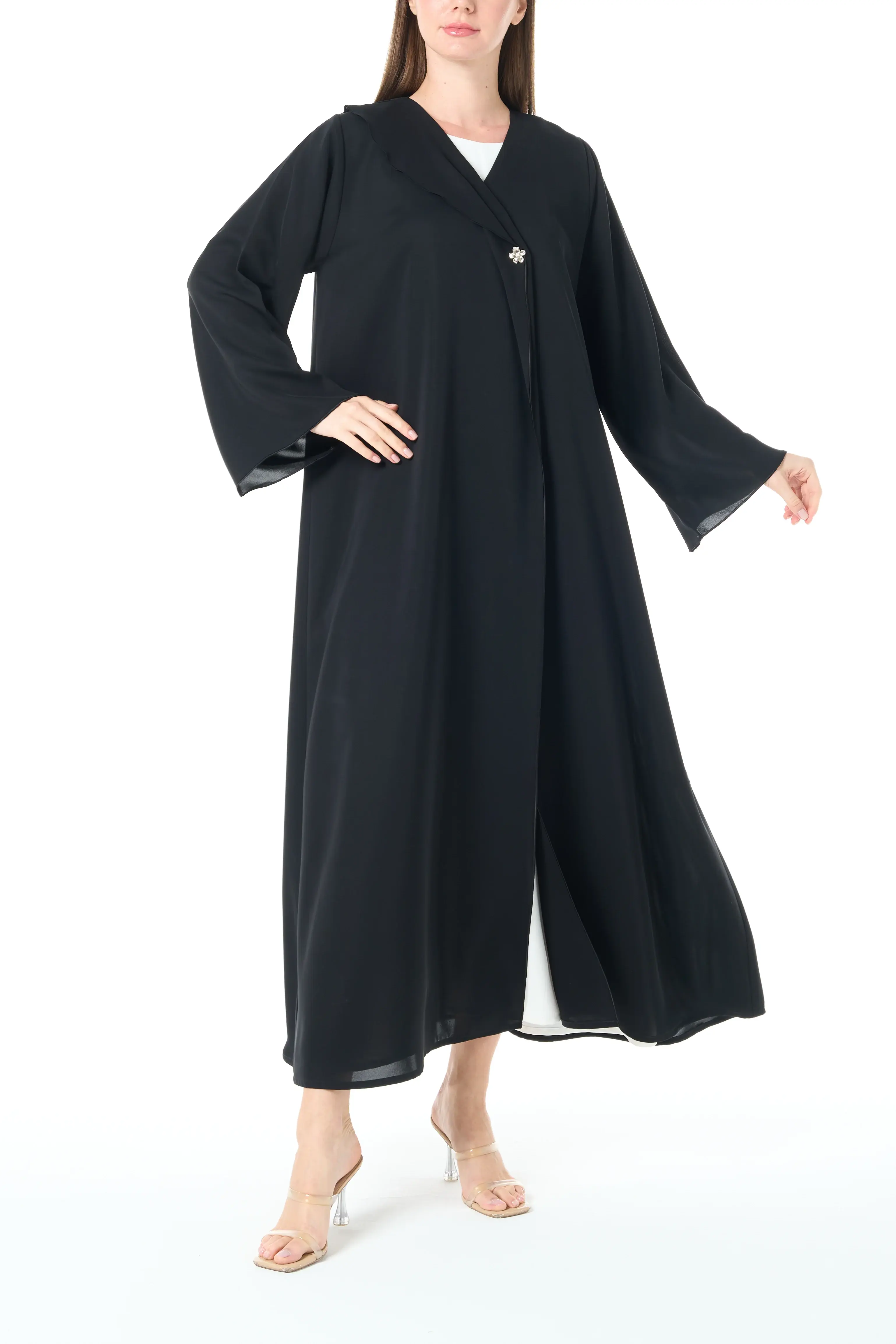 Jet Black Reem Nada Abaya with Klosh Silhouette and Clean Minimal Finish