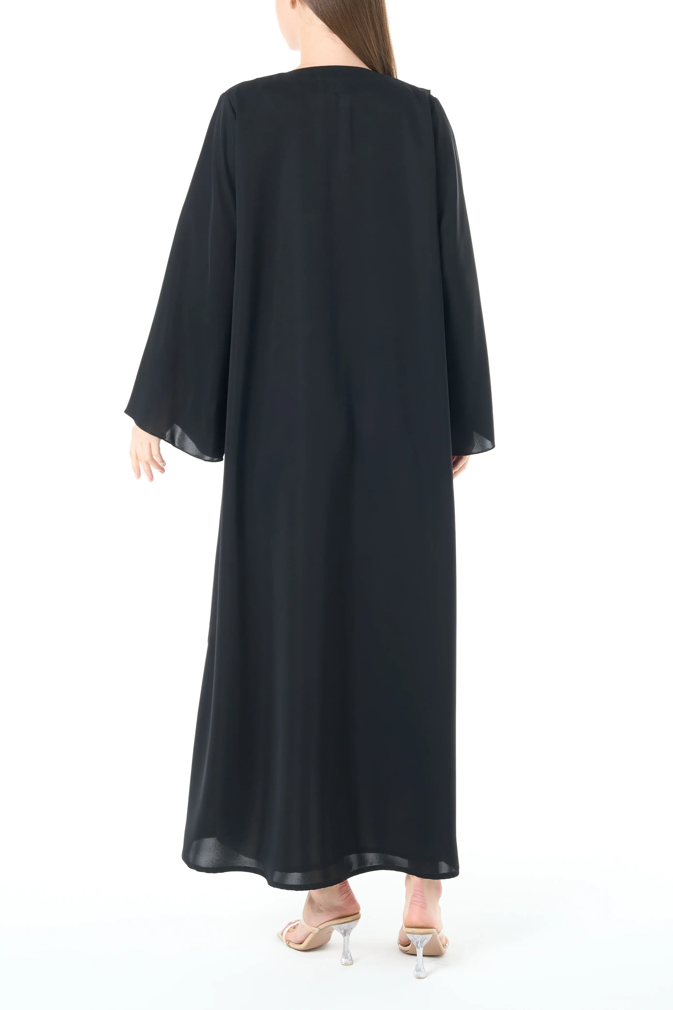 Jet Black Reem Nada Abaya with Klosh Silhouette and Clean Minimal Finish