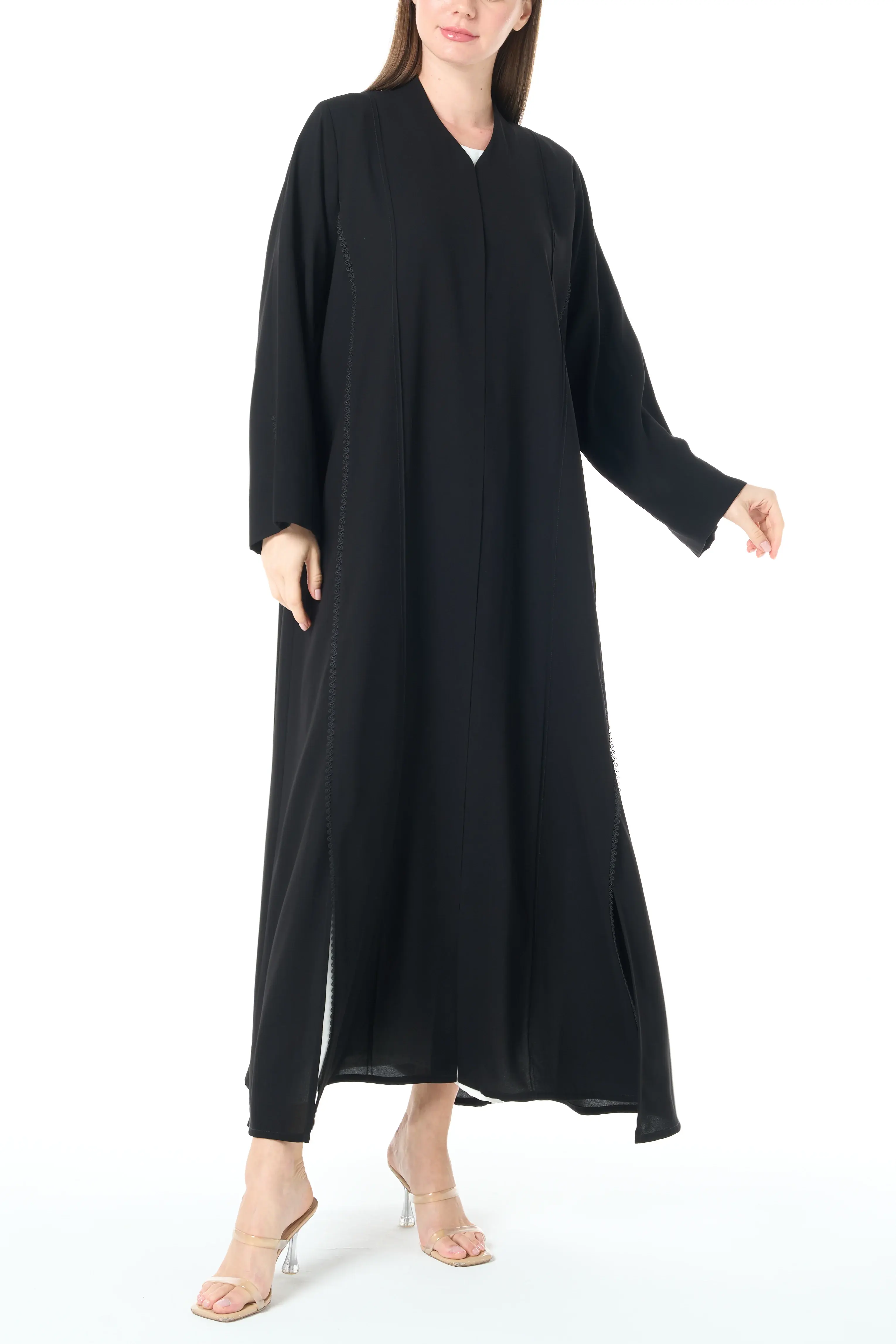Jet Black Claire Crepe Abaya with Klosh Silhouette and Clean Minimal Finish