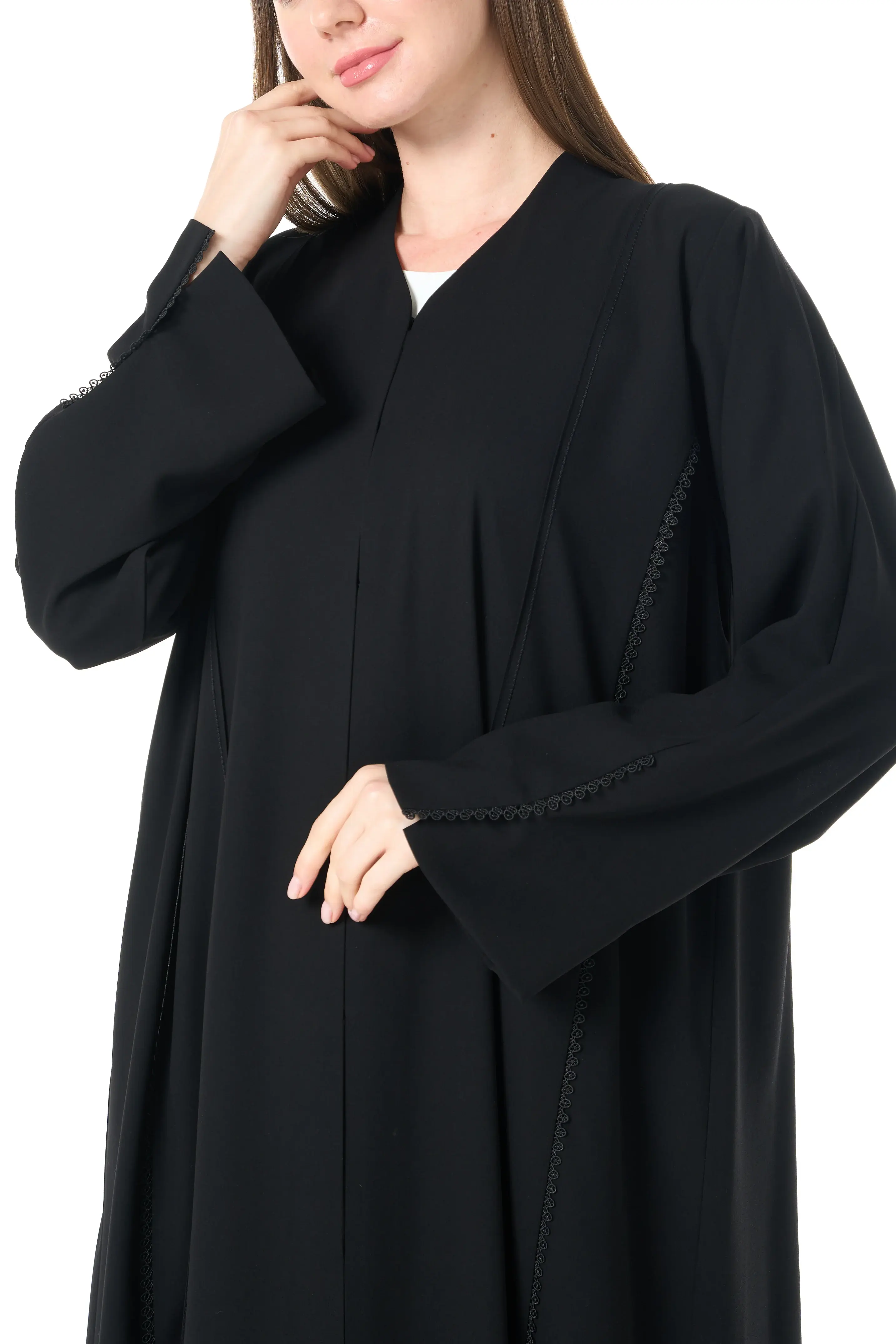 Jet Black Claire Crepe Abaya with Klosh Silhouette and Clean Minimal Finish
