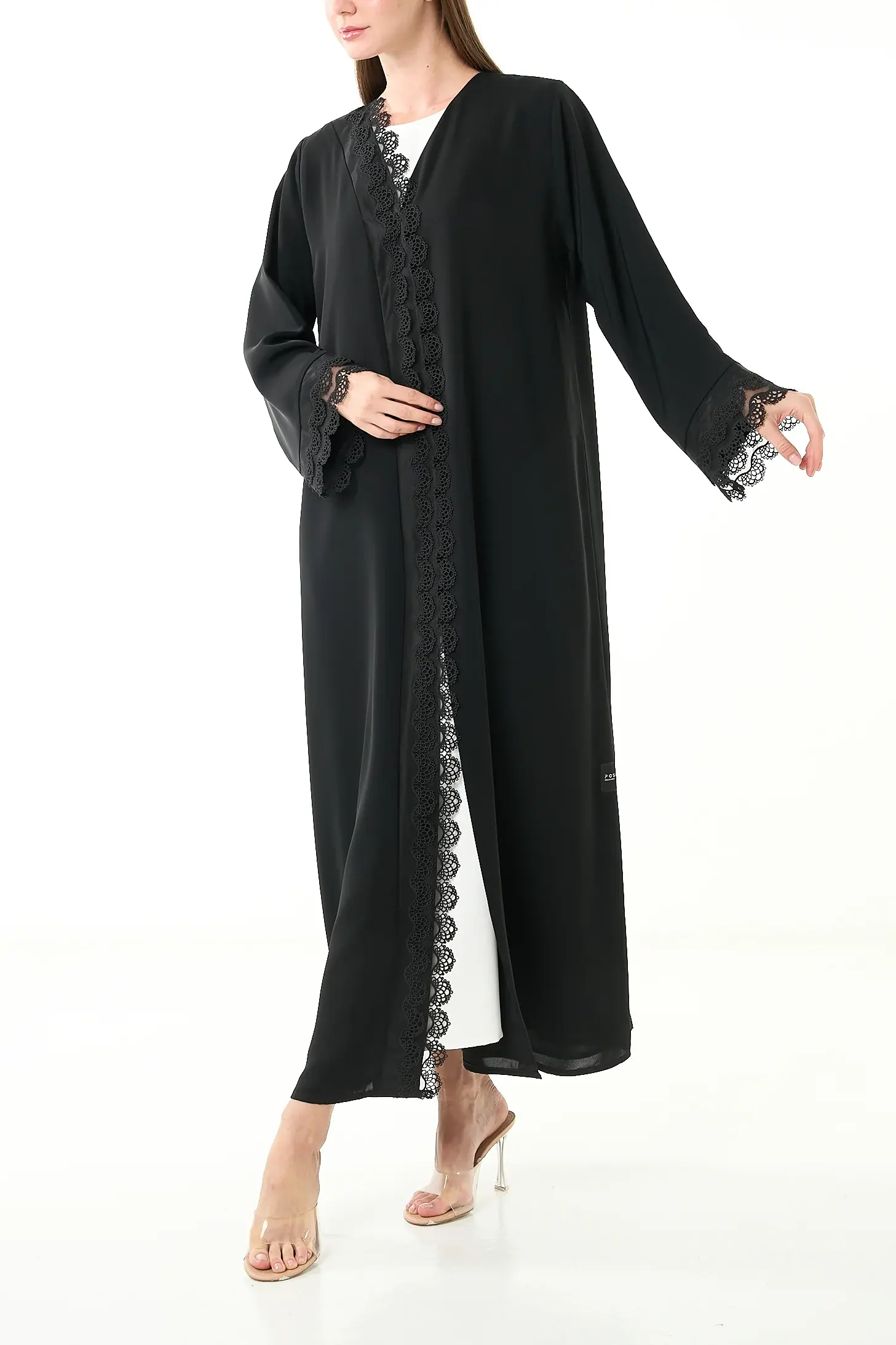 Black Elite Nada Abaya with Straight Cut and Lace Trim Detailing