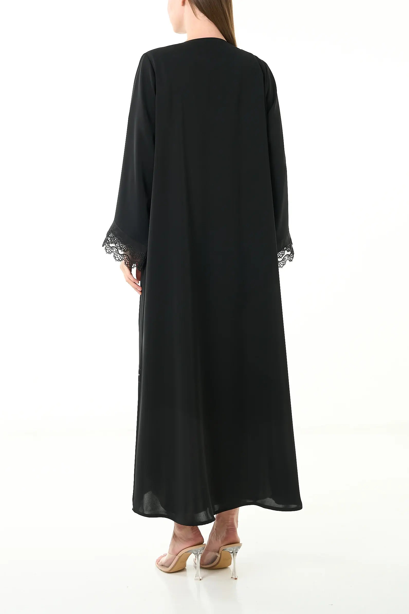 Black Elite Nada Abaya with Straight Cut and Lace Trim Detailing